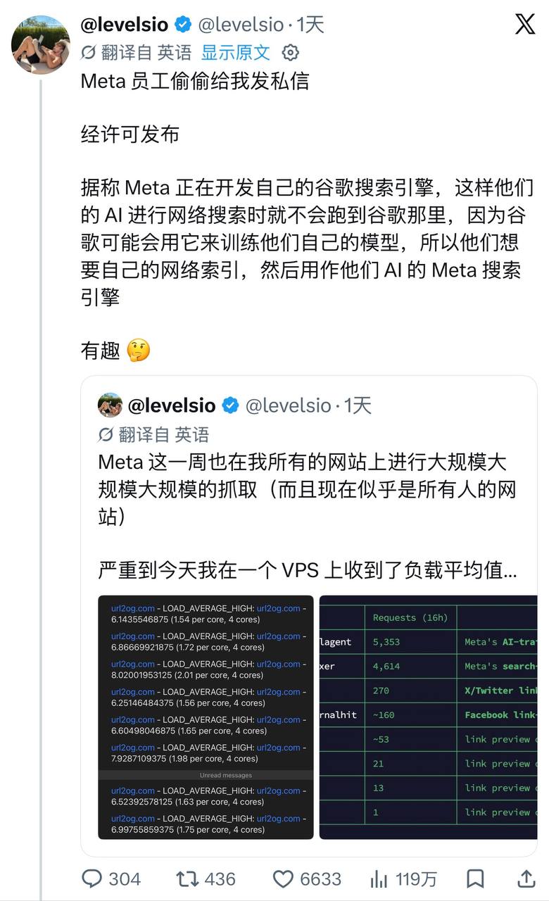 Meta自建AI搜索狂扫全网，已经把独立开发者服务器爬报警
